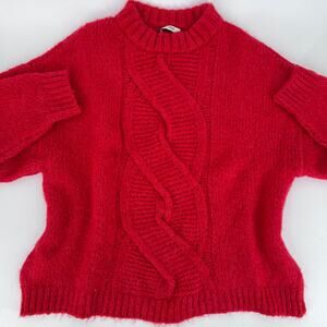 MNG Suit Mango Womens Cable Knit Red Crew Neck Wool Blend Sweater Size XS
